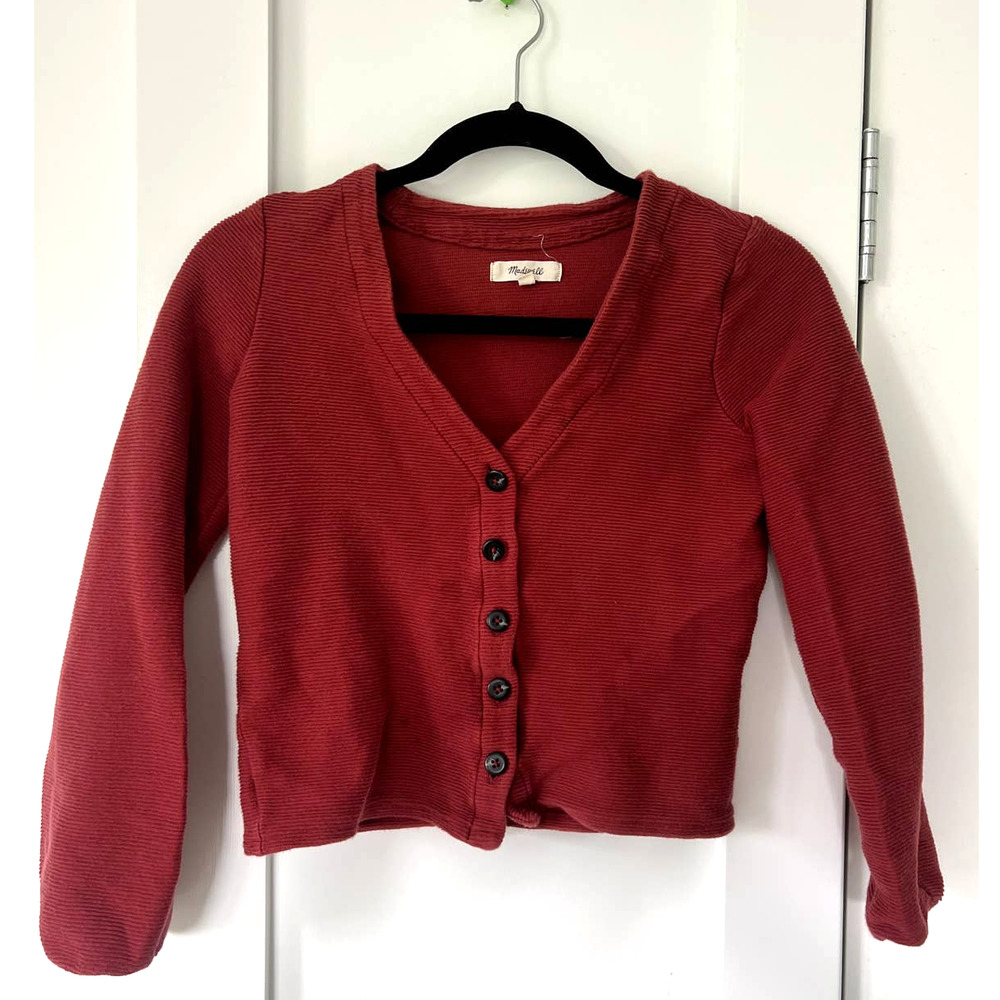 Madewell Bubble-Sleeve Cardigan in Red - Style #AF981